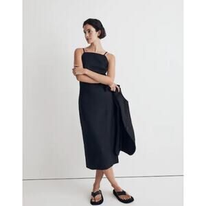 Madewell Goldie Midi Dress Womens Size 6 Black Square Neck 100% Linen NWT